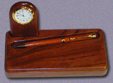 Rosewood Pen Holder With Clock